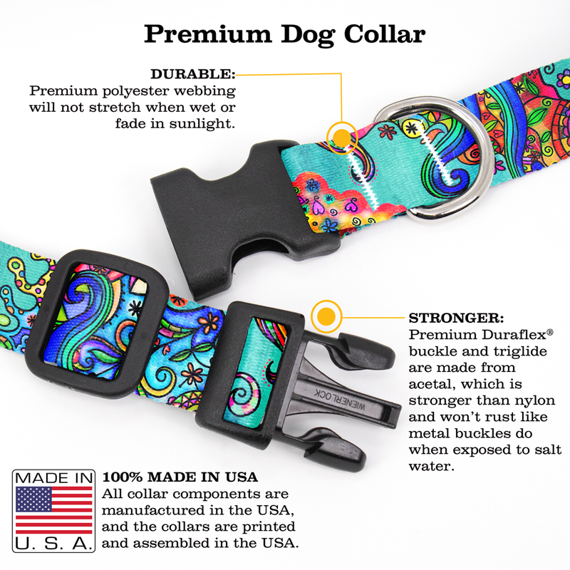 Watercolor Doodles Dog Collar - Made in USA