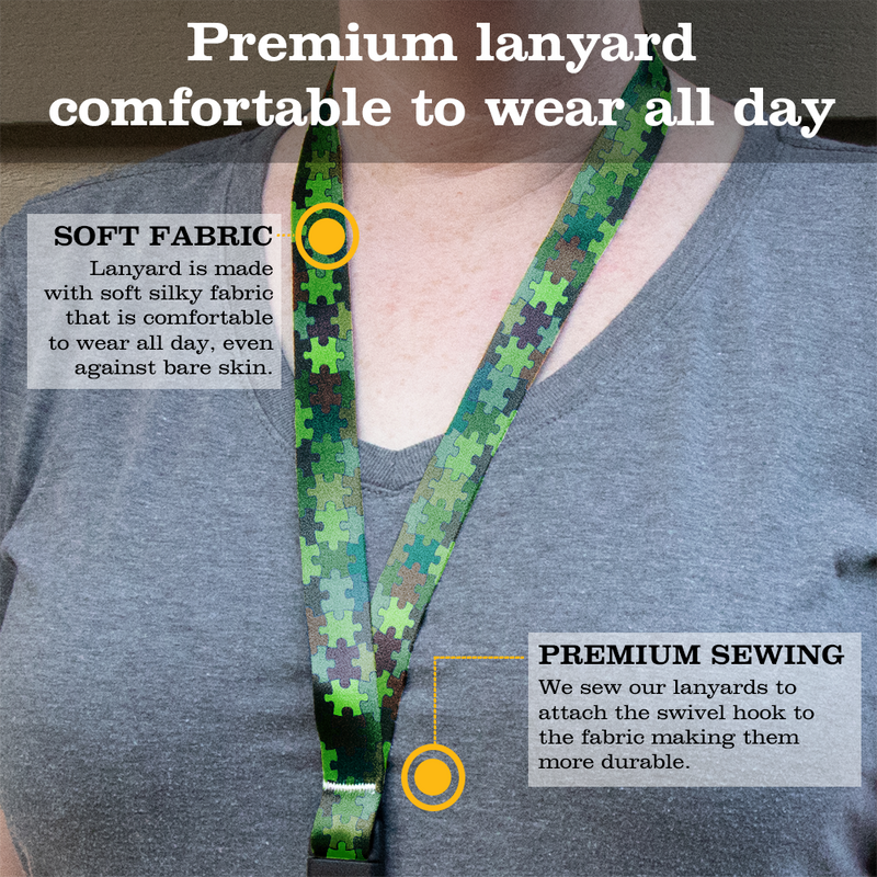 Forest Puzzle Premium Lanyard - with Buckle and Flat Ring - Made in the USA