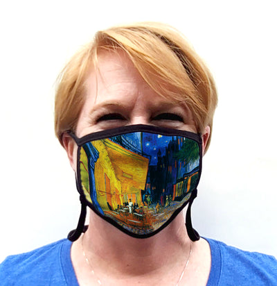 Buttonsmith Van Gogh Cafe Terrace Adult Adjustable Face Mask with Filter Pocket - Made in the USA - Buttonsmith Inc.