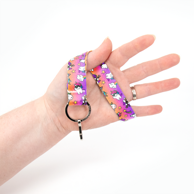 Unicorns Wristlet Lanyard - Short Length with Flat Key Ring and Clip - Made in the USA