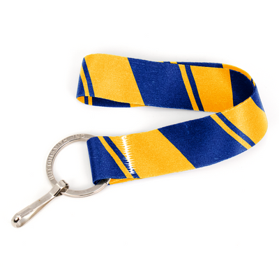 Blue Yellow Stripes Wristlet Lanyard - Short Length with Flat Key Ring and Clip - Made in the USA