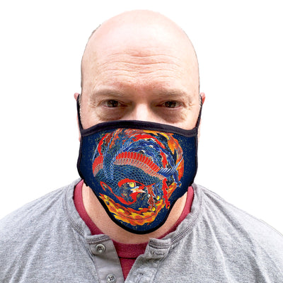 Buttonsmith Hokusai Phoenix Adult XL Adjustable Face Mask with Filter Pocket - Made in the USA - Buttonsmith Inc.