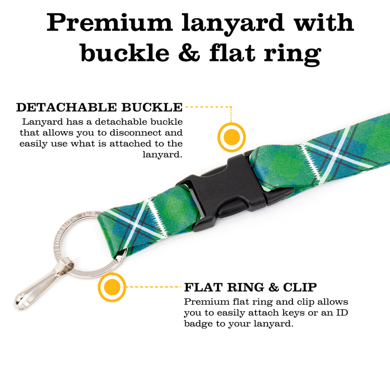 Irvine Plaid Premium Lanyard - with Buckle and Flat Ring - Made in the USA