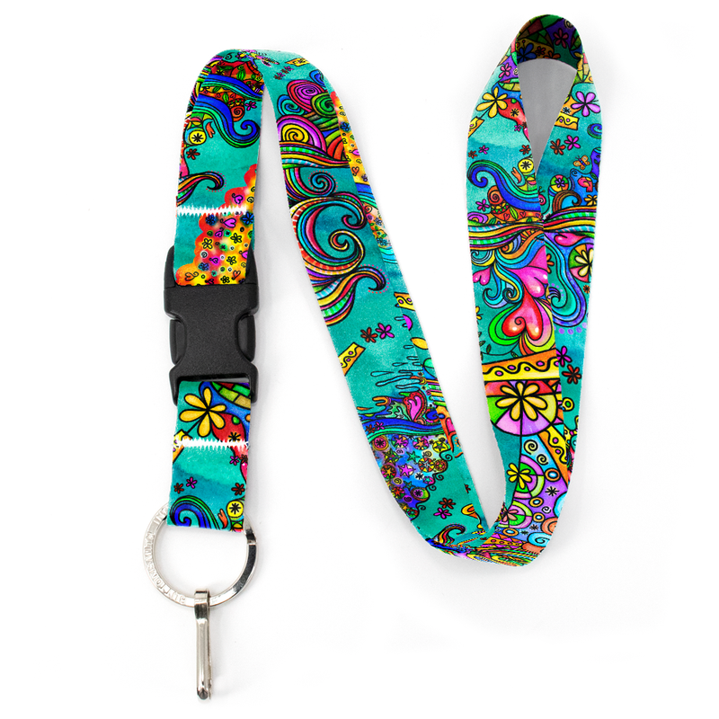 Watercolor Doodles Premium Lanyard - with Buckle and Flat Ring - Made in the USA