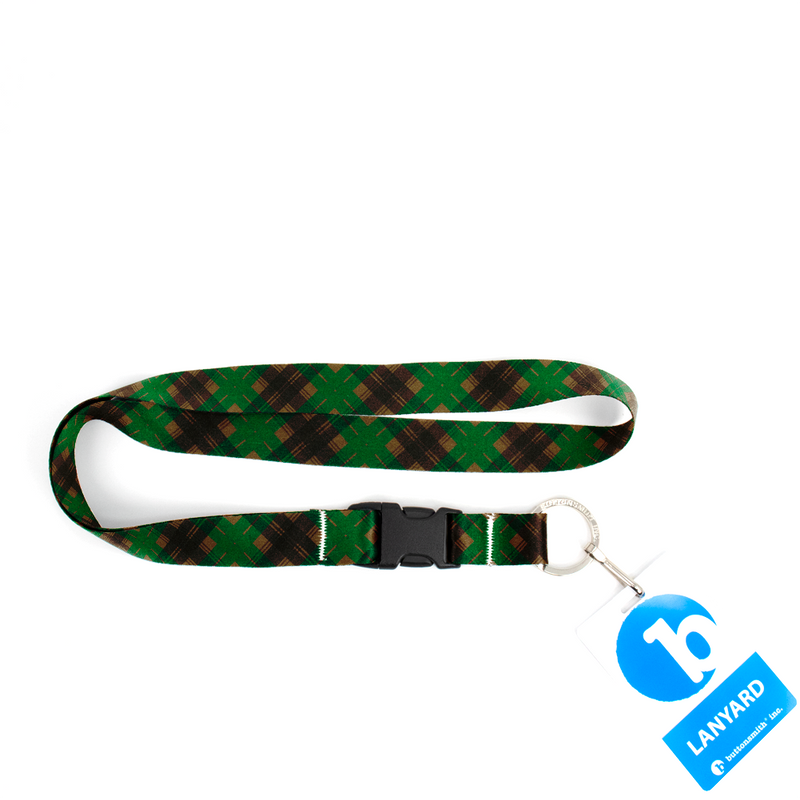 Tyneside Green Plaid Premium Lanyard - with Buckle and Flat Ring - Made in the USA