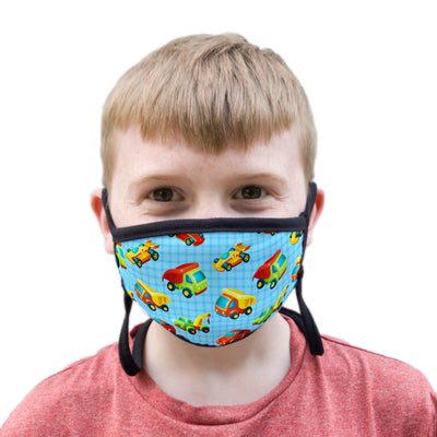 Buttonsmith Cars & Trucks Youth Adjustable Face Mask with Filter Pocket - Made in the USA - Buttonsmith Inc.