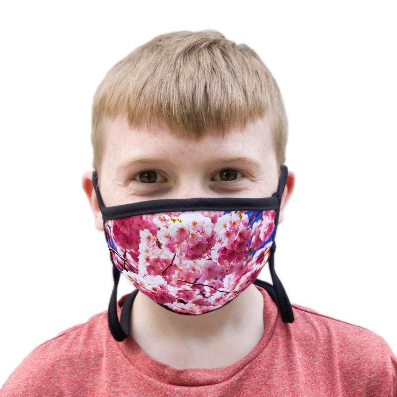 Buttonsmith Cherry Blossoms Youth Adjustable Face Mask with Filter Pocket - Made in the USA - Buttonsmith Inc.