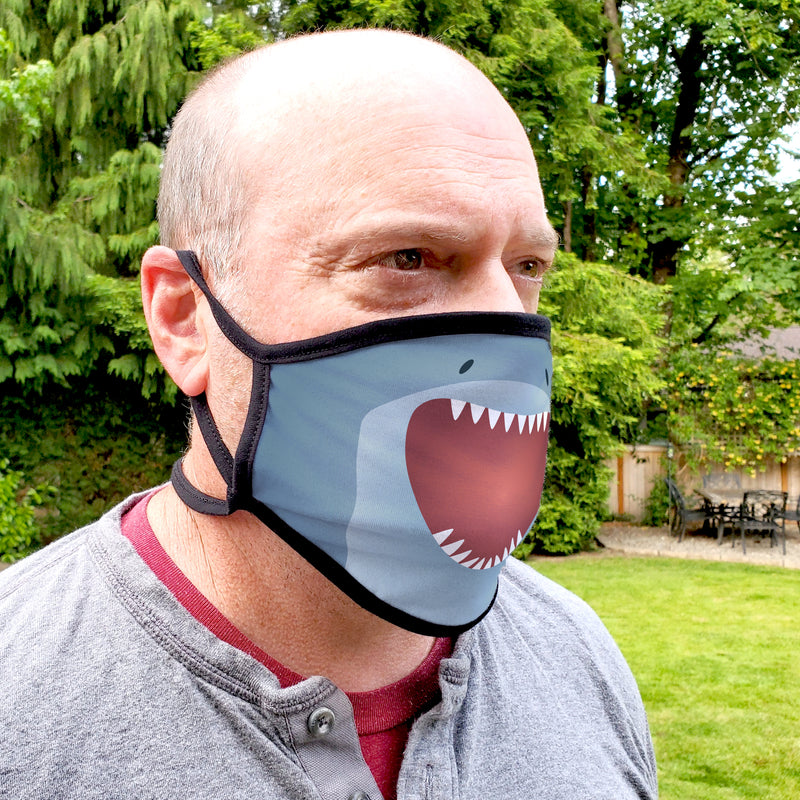 Buttonsmith Cartoon Shark Face Adult XL Adjustable Face Mask with Filter Pocket - Made in the USA - Buttonsmith Inc.