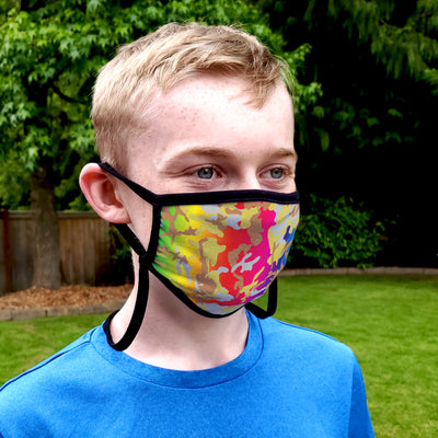 Buttonsmith Rainbow Camo Child Face Mask with Filter Pocket - Made in the USA - Buttonsmith Inc.