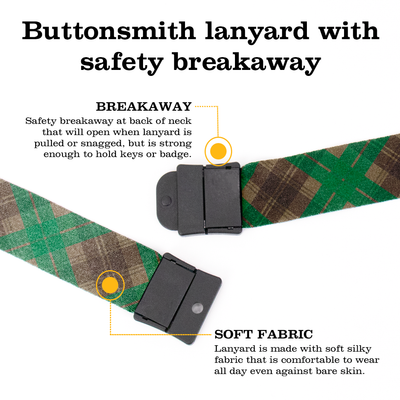 Tyneside Green Plaid Breakaway Lanyard - with Buckle and Flat Ring - Made in the USA