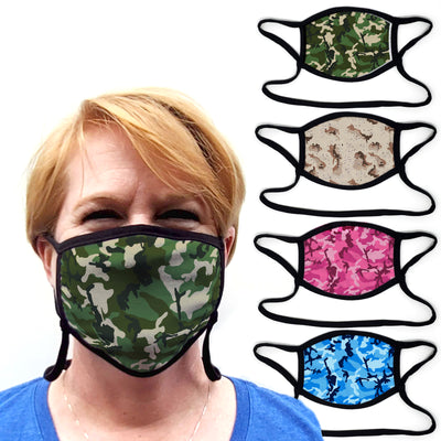 Buttonsmith Camo - Set of 5 Adult Adjustable Face Mask with Filter Pocket - Made in the USA - Buttonsmith Inc.