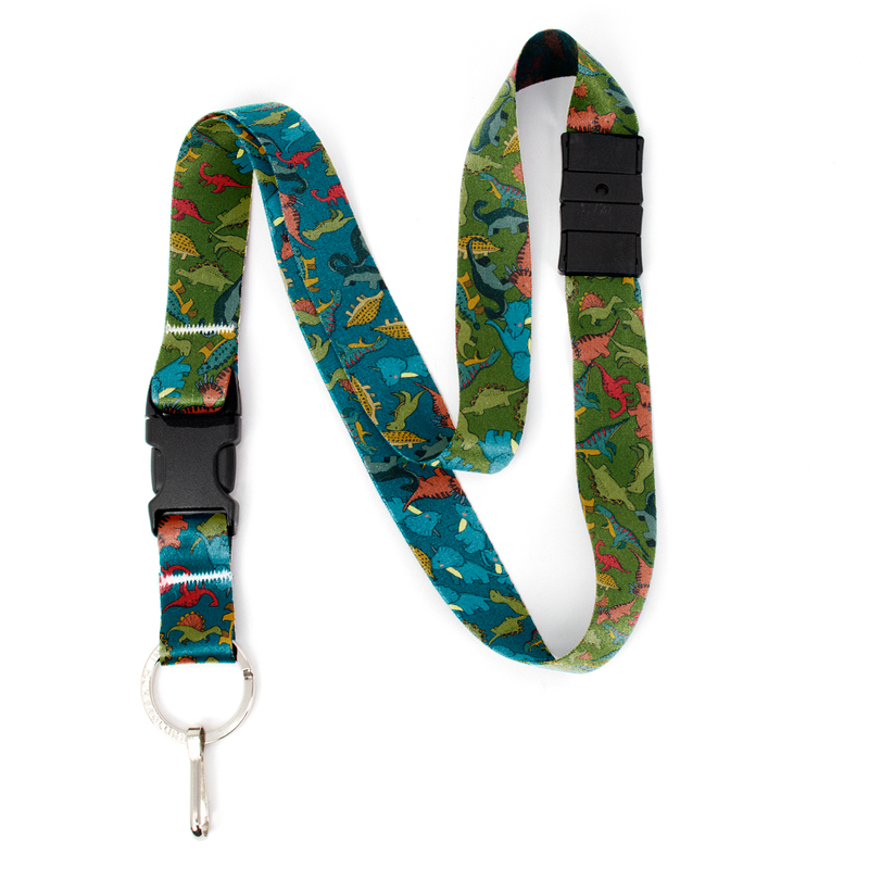 Dinosaurs Green Breakaway Lanyard - with Buckle and Flat Ring - Made in the USA