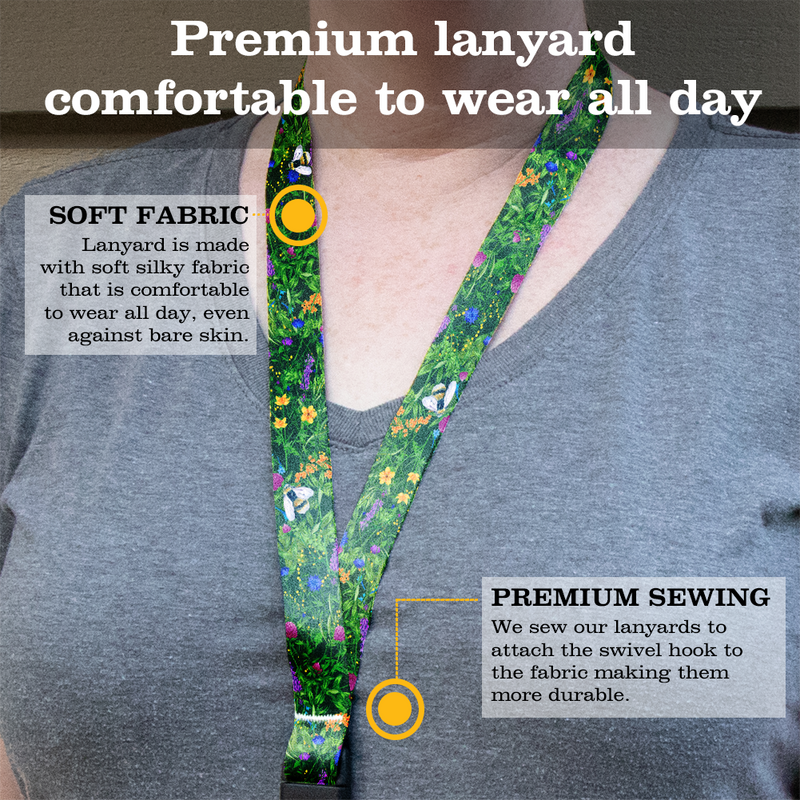 Wildflowers Premium Lanyard - with Buckle and Flat Ring - Made in the USA