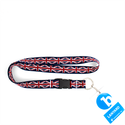 Union Jack Premium Lanyard - with Buckle and Flat Ring - Made in the USA