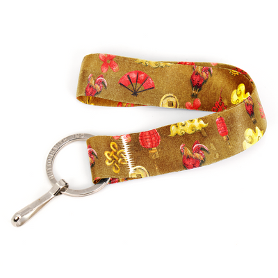 Zodiac Lunar Rooster Wristlet Lanyard - Short Length with Flat Key Ring and Clip - Made in the USA