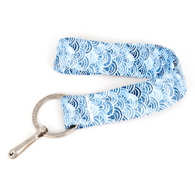 Blue Scallops Wristlet Lanyard - with Buckle and Flat Ring - Made in the USA