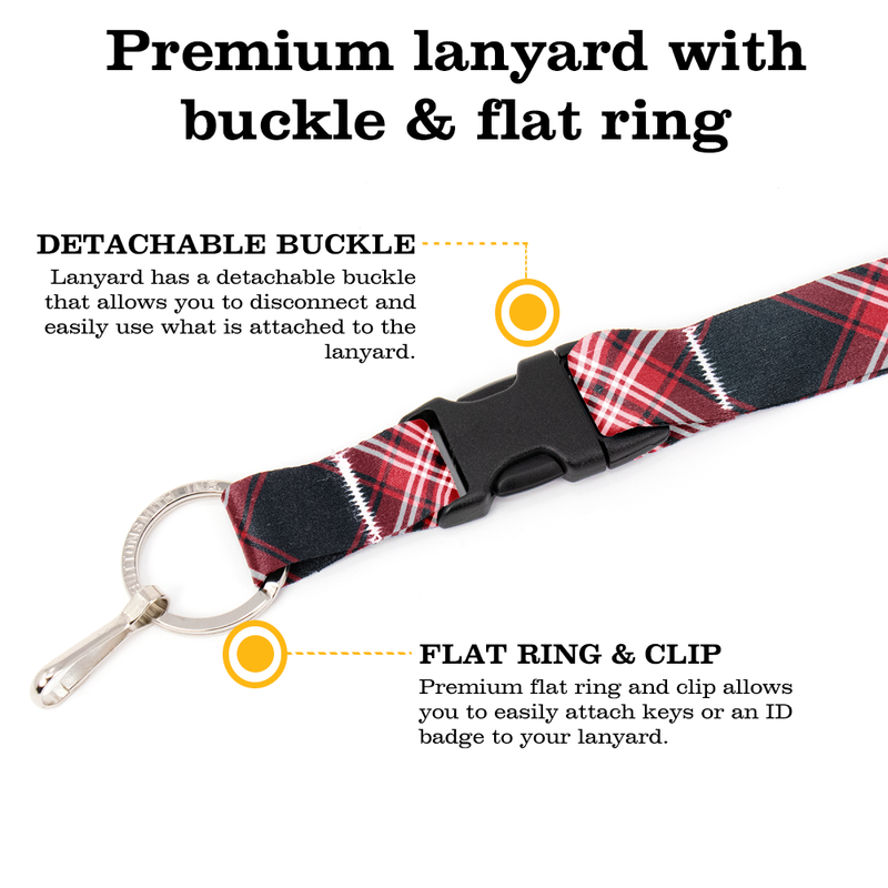 Tweedside Red Plaid Breakaway Lanyard - with Buckle and Flat Ring - Made in the USA