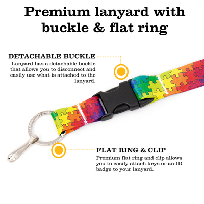 Rainbow Puzzle Premium Lanyard - with Buckle and Flat Ring - Made in the USA