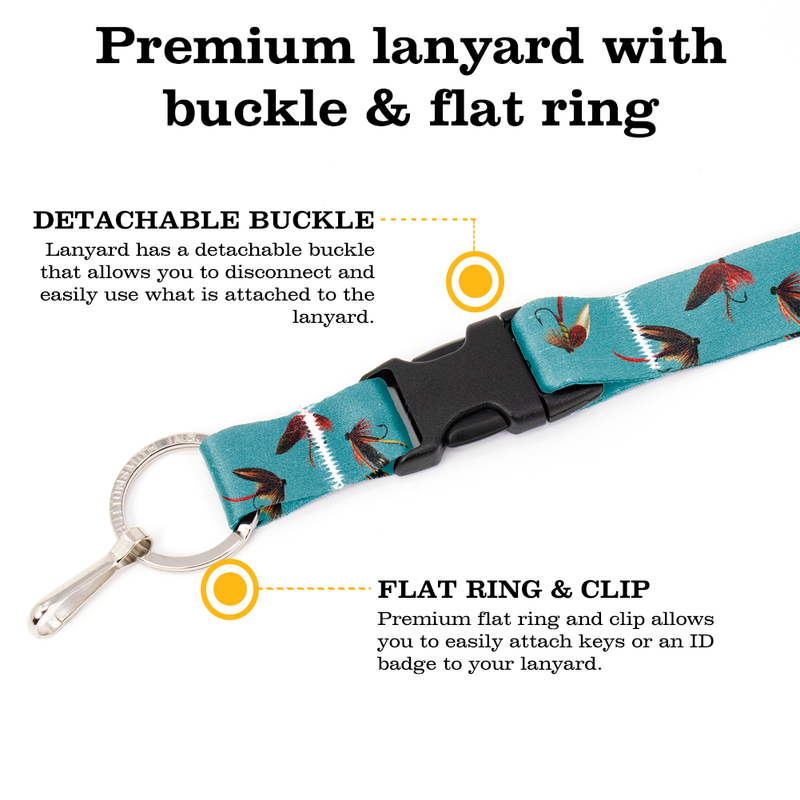 Fly Fishing Premium Lanyard - with Buckle and Flat Ring - Made in the USA