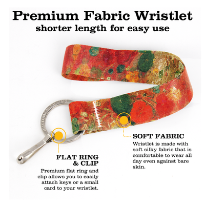 Odilon Nasturtiums Wristlet Lanyard - Short Length with Flat Key Ring and Clip - Made in the USA