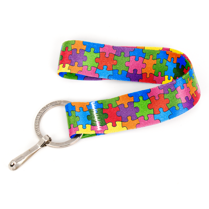 Garden Puzzle Wristlet Lanyard - Short Length with Flat Key Ring and Clip - Made in the USA