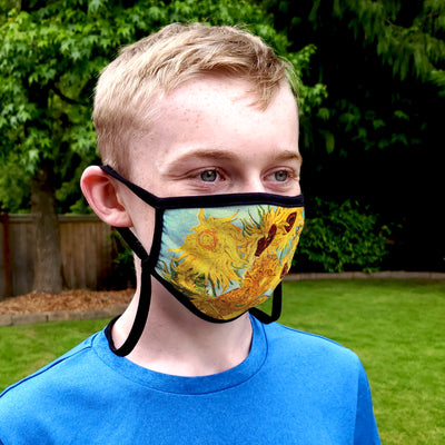 Buttonsmith Van Gogh Sunflowers Youth Adjustable Face Mask with Filter Pocket - Made in the USA - Buttonsmith Inc.