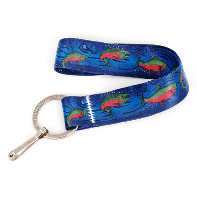 Salmon Stream Wristlet Lanyard - Short Length with Flat Key Ring and Clip - Made in the USA