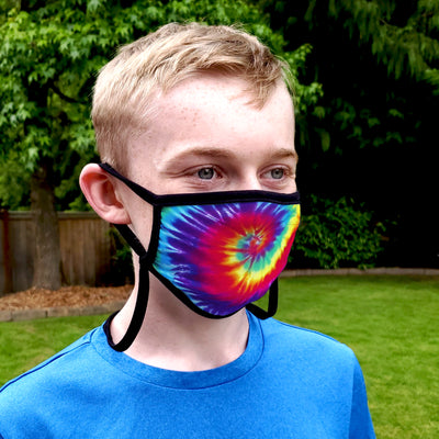 Buttonsmith Rainbow Tie Dye Child Face Mask with Filter Pocket - Made in the USA - Buttonsmith Inc.
