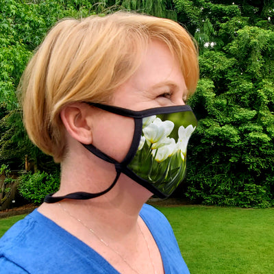 Buttonsmith White Tulips Child Face Mask with Filter Pocket - Made in the USA - Buttonsmith Inc.