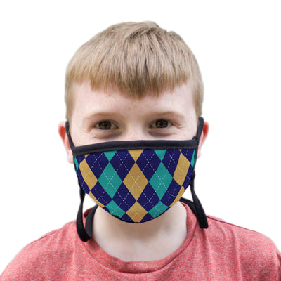Buttonsmith Argyle Youth Adjustable Face Mask with Filter Pocket - Made in the USA - Buttonsmith Inc.