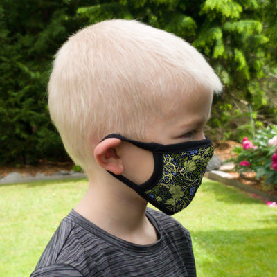 Buttonsmith William Morris Seaweed Youth Adjustable Face Mask with Filter Pocket - Made in the USA - Buttonsmith Inc.