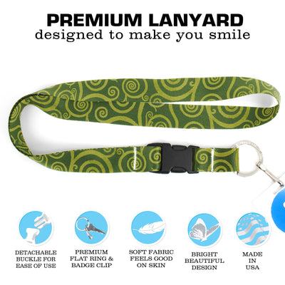 Buttonsmith Peridot Swirls Premium Lanyard - with Buckle and Flat Ring - Made in the USA - Buttonsmith Inc.