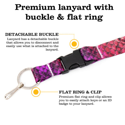 Buttonsmith Pink Mermaid Scales Premium Lanyard - with Buckle and Flat Ring - Made in the USA - Buttonsmith Inc.