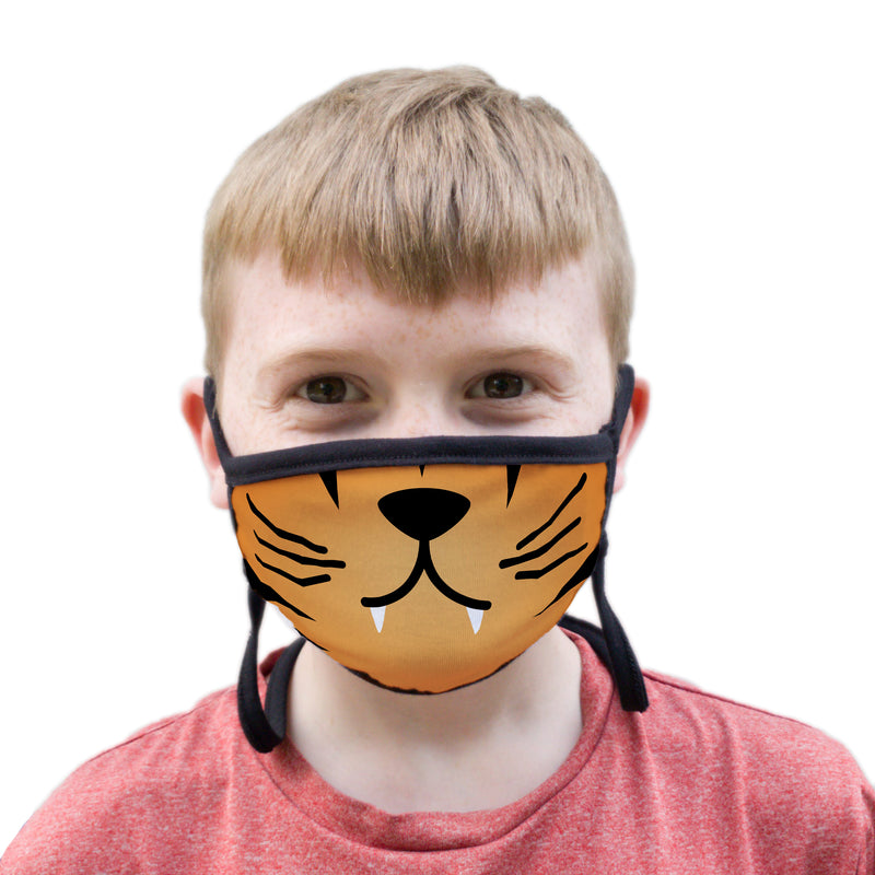 Buttonsmith Cartoon Tiger Face Youth Adjustable Face Mask with Filter Pocket - Made in the USA - Buttonsmith Inc.