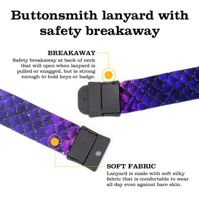 Buttonsmith Purple Mermaid Scales Breakaway Lanyard - with Buckle and Flat Ring - Made in the USA - Buttonsmith Inc.