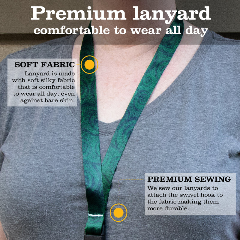Buttonsmith Emerald Swirls Premium Lanyard - with Buckle and Flat Ring - Made in the USA - Buttonsmith Inc.