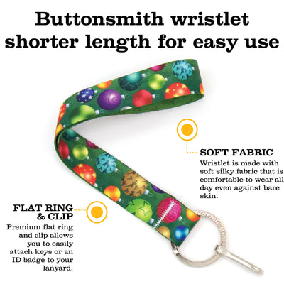 Buttonsmith Christmas Ornaments Wristlet Key Chain Lanyard - Short Length with Flat Key Ring and Clip - Made in the USA - Buttonsmith Inc.