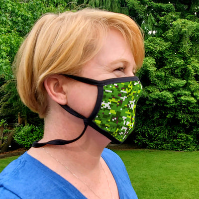 Buttonsmith PixelLand Camo Adult Adjustable Face Mask with Filter Pocket - Made in the USA - Buttonsmith Inc.