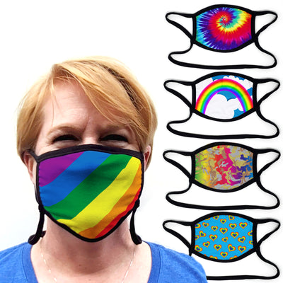 Buttonsmith Rainbow - Set of 5 Adult Adjustable Face Mask with Filter Pocket - Made in the USA - Buttonsmith Inc.