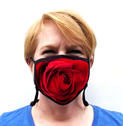 Buttonsmith Red Rose Adult Adjustable Face Mask with Filter Pocket - Made in the USA - Buttonsmith Inc.