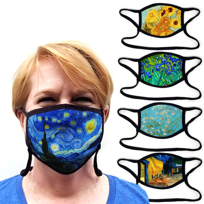 Buttonsmith Van Gogh Van Gogh - Set of 5 Adult Adjustable Face Mask with Filter Pocket - Made in the USA - Buttonsmith Inc.