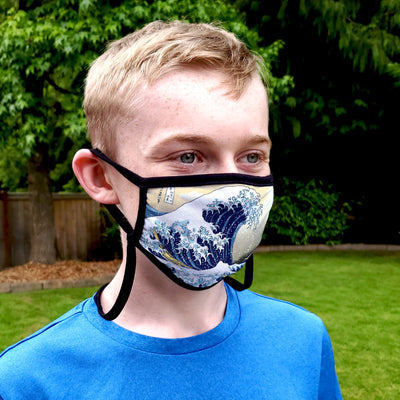 Buttonsmith Hokusai Great Wave Youth Adjustable Face Mask with Filter Pocket - Made in the USA - Buttonsmith Inc.