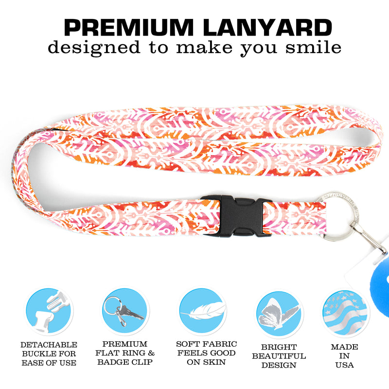 Buttonsmith Ikat Pattern Premium Lanyard - with Buckle and Flat Ring - Made in the USA - Buttonsmith Inc.