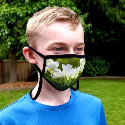 Buttonsmith White Tulips Child Face Mask with Filter Pocket - Made in the USA - Buttonsmith Inc.