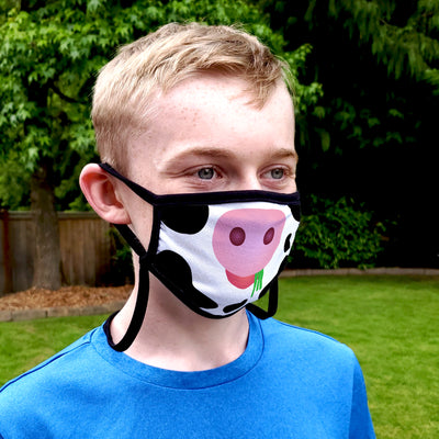 Buttonsmith Cartoon Calf Face Youth Adjustable Face Mask with Filter Pocket - Made in the USA - Buttonsmith Inc.