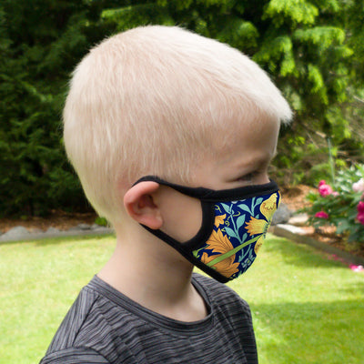 Buttonsmith William Morris Compton Blue Youth Adjustable Face Mask with Filter Pocket - Made in the USA - Buttonsmith Inc.