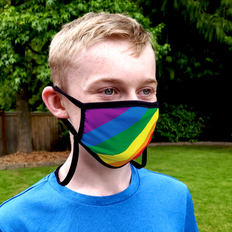 Buttonsmith Rainbow Flag Adult Adjustable Face Mask with Filter Pocket - Made in the USA - Buttonsmith Inc.