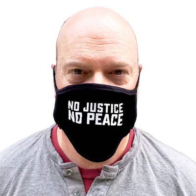 Buttonsmith No Justice No Peace Adult XL Adjustable Face Mask with Filter Pocket - Made in the USA - Buttonsmith Inc.