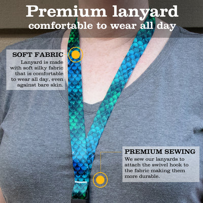 Buttonsmith Blue Mermaid Scales Premium Lanyard - with Buckle and Flat Ring - Made in the USA - Buttonsmith Inc.