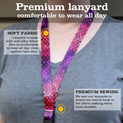 Buttonsmith Pink Mermaid Scales Premium Lanyard - with Buckle and Flat Ring - Made in the USA - Buttonsmith Inc.